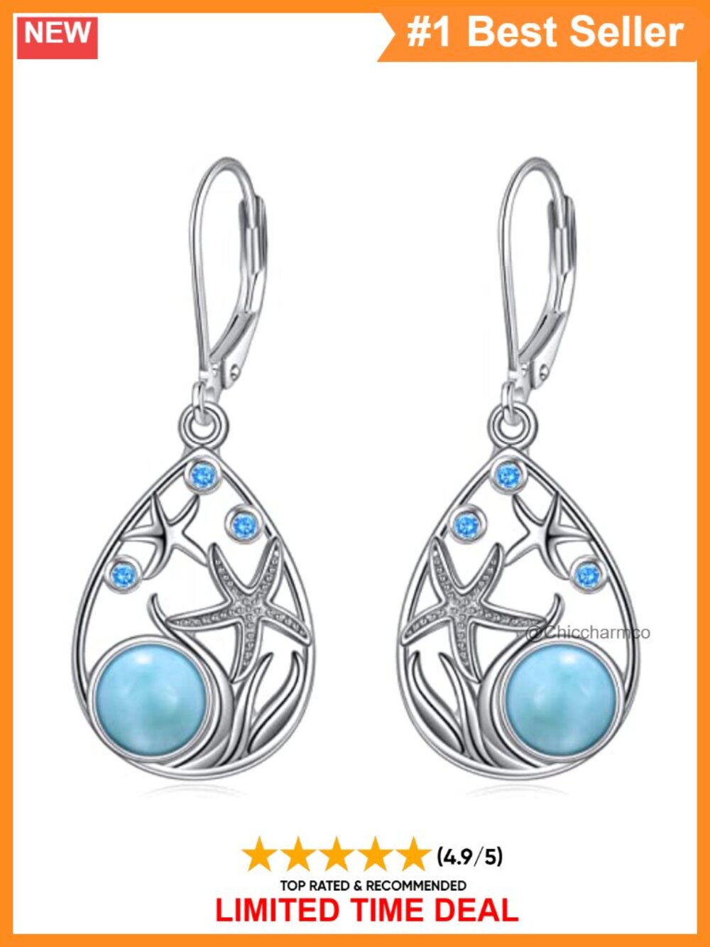 Sterling Silver Starfish Larimar Dangle Earrings